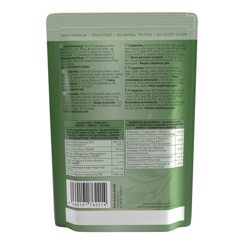 Catz Finefood Katzenfutter – Huhn & Fasan (getreidefrei)