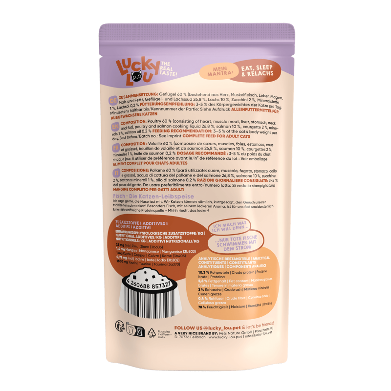 Lucky Lou® Lifestage Adult Katzenfutter – Geflügel & Lachs (getreidefrei)