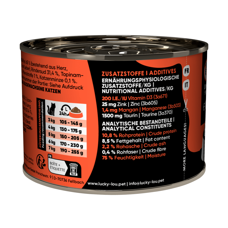Lucky Lou® SuperMono Katzenfutter – Rind (Monoprotein, getreidefrei)