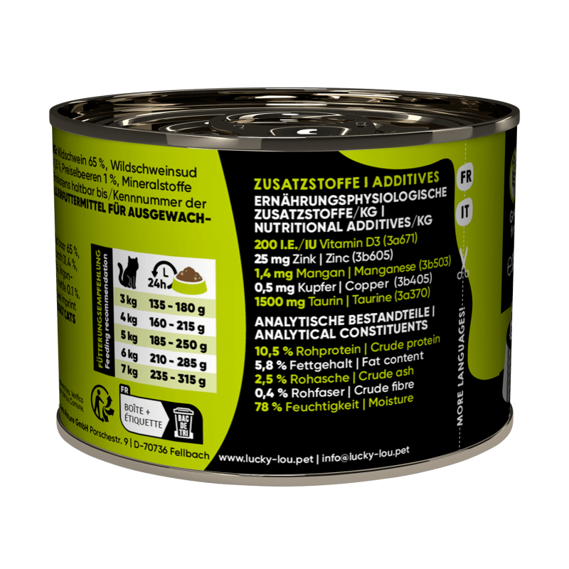 Lucky Lou® SuperMono Katzenfutter – Wildschwein (Monoprotein, getreidefrei)