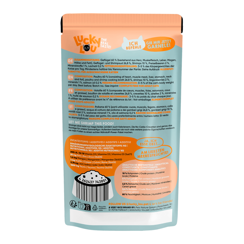 Lucky Lou® Lifestage Adult Katzenfutter – Geflügel & Shrimps (getreidefrei)