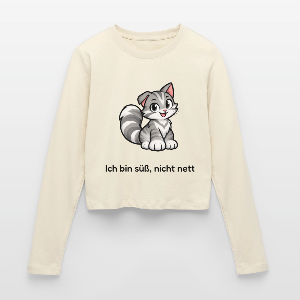 Logsleeve Pullover "Ich bin süß, nicht nett" - Creme