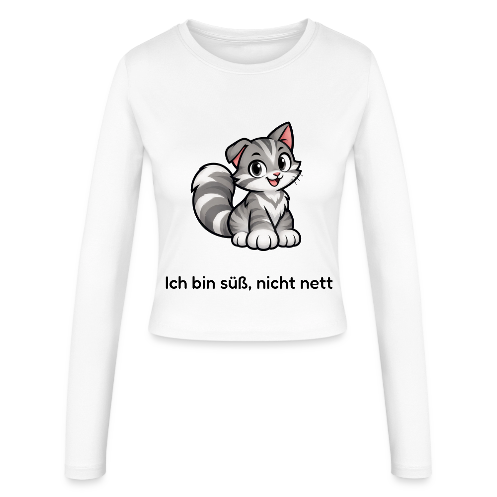 Logsleeve Pullover "Ich bin süß, nicht nett" - Weiß
