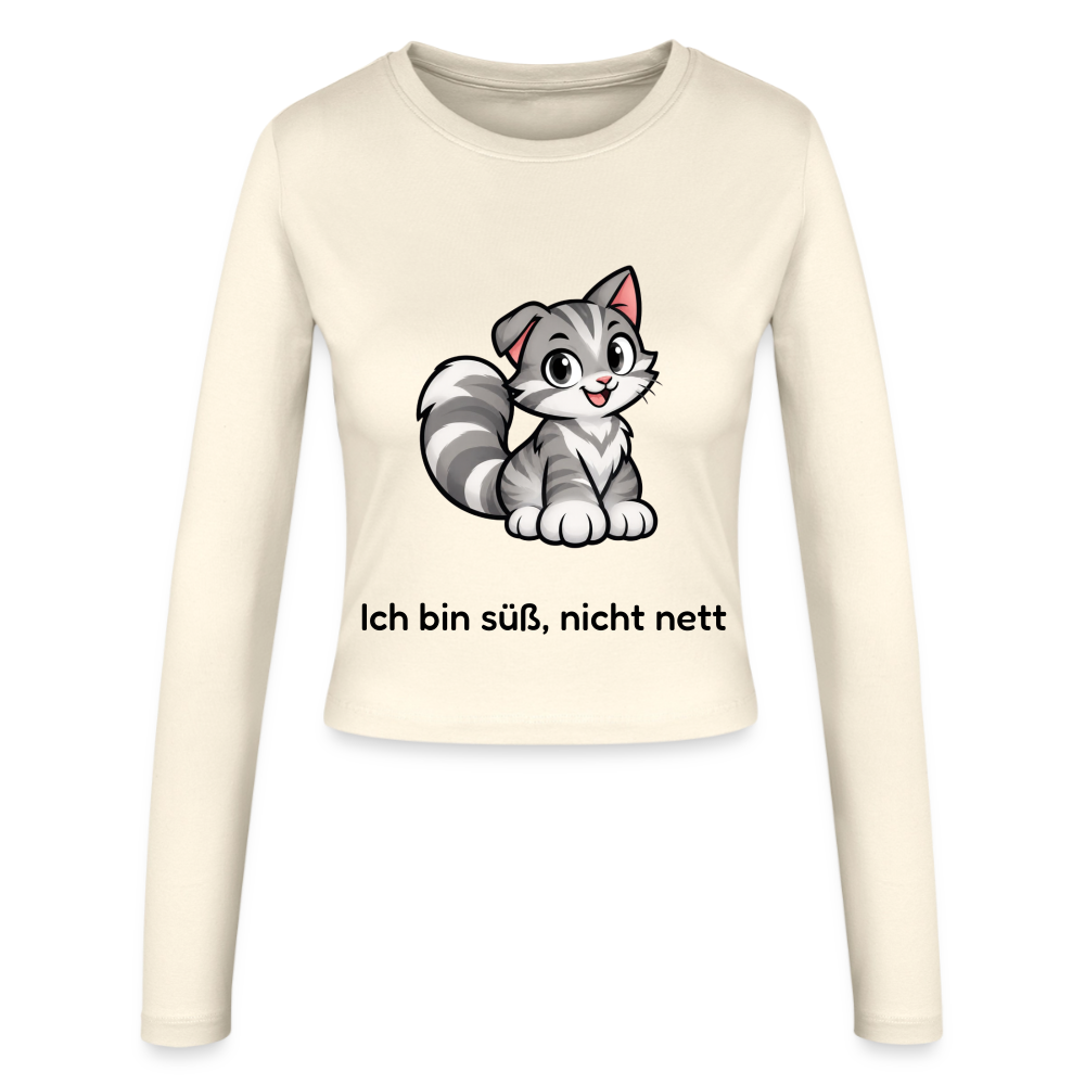 Logsleeve Pullover "Ich bin süß, nicht nett" - Creme