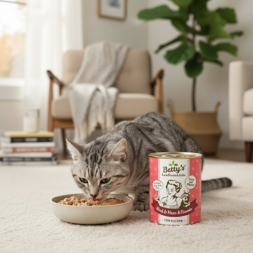 hochwertiges getreidefreies Katzen Nassfutter mit Rind und Herz von Bettys Landhausküche
