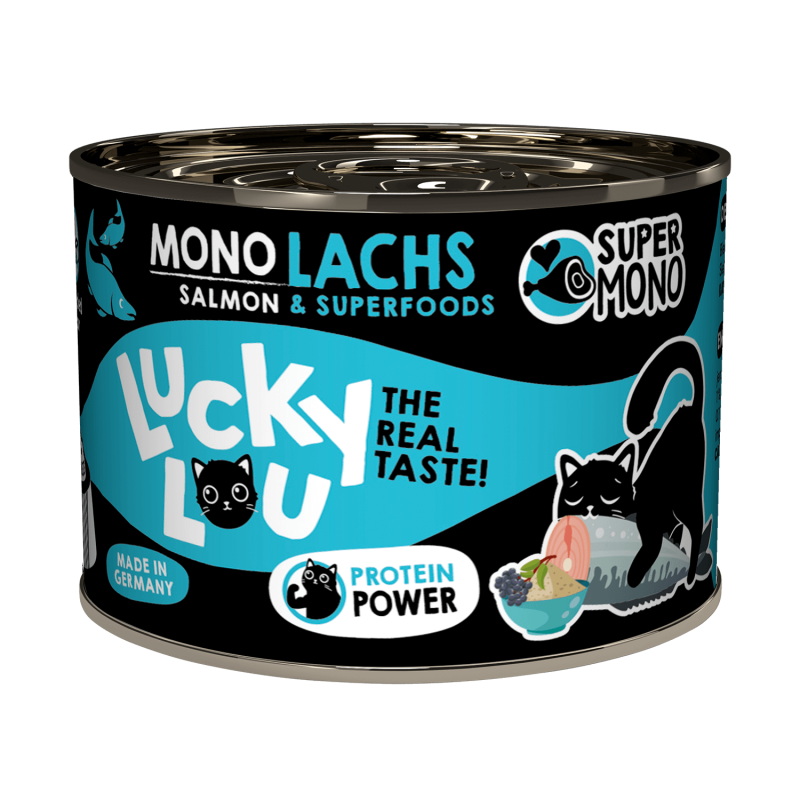 Lucky Lou® SuperMono Katzenfutter – Lachs (Monoprotein, getreidefrei, 190g)