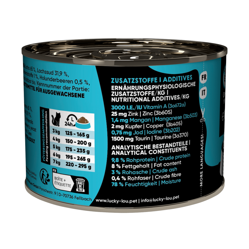 Lucky Lou® SuperMono Katzenfutter – Lachs (Monoprotein, getreidefrei, 190g)