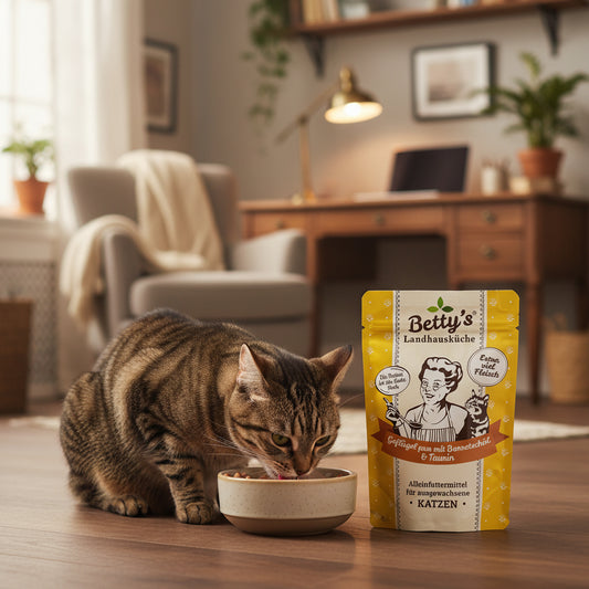 Katz am Nassfutter fressen Bettys Landhausküche hochwertig