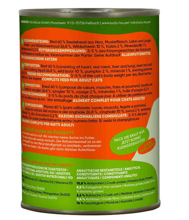 Lucky Lou® Lifestage Adult Katzenfutter – Rind & Wildschwein (getreidefrei)