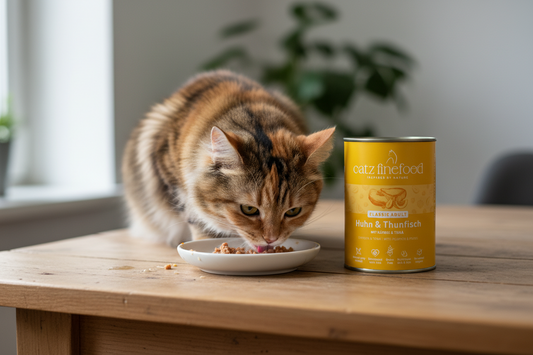 Katze frisst hochwertiges Nassfutter von Catz FineFood