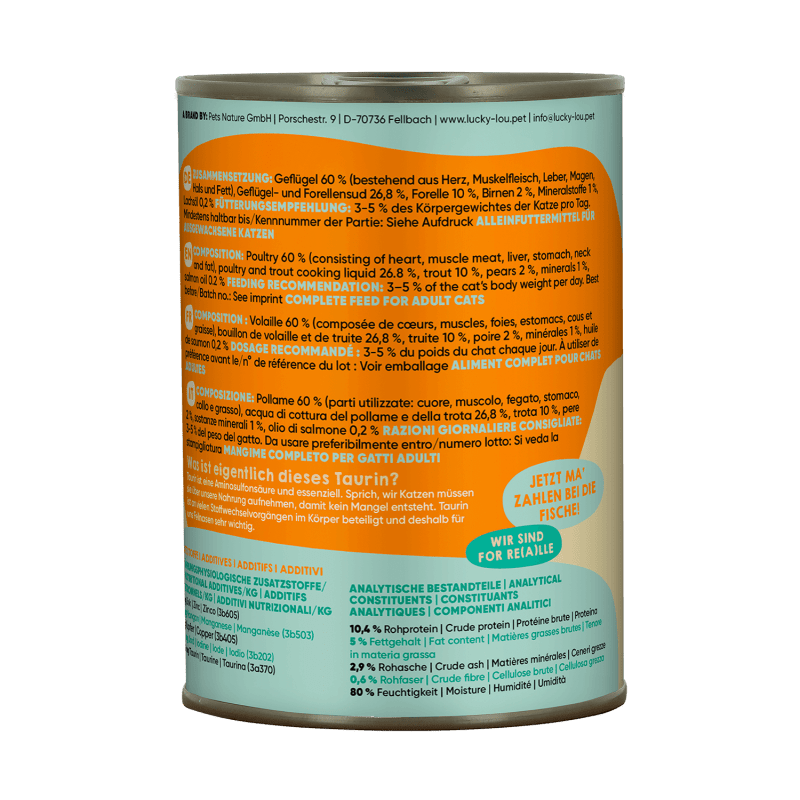 Lucky Lou® Lifestage Adult Katzenfutter – Geflügel & Forelle (getreidefrei) - PawschowNassfutter125g