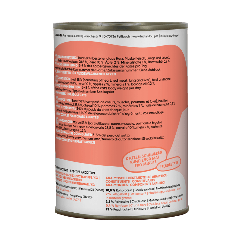 Lucky Lou® Lifestage Sensitive Katzenfutter – Rind & Pferd (getreidefrei) - PawschowNassfutter400g