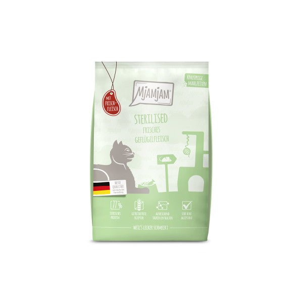 MjAMjAM - Knusprige Mahlzeiten - Sterilised - Frisches Geflügelfleisch - PawschowTrockenfutter1.5 kg